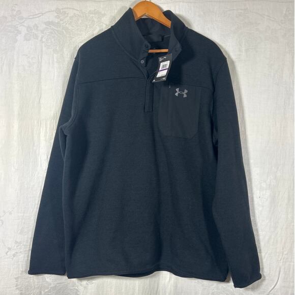 Under Armour Pullover Fleece Black XXL NEW Loose Zip Pockets Specialist Henley - Picture 1 of 8